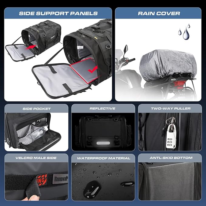 Dreaded Motorcycle Luggage Tail Bag 40-60L Waterproof With Sissy Bar Straps
