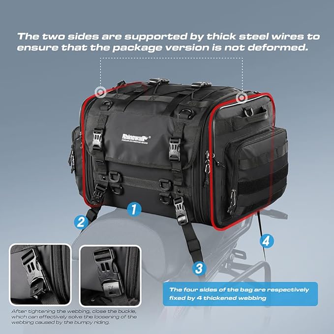 Dreaded Motorcycle Luggage Tail Bag 40-60L Waterproof With Sissy Bar Straps