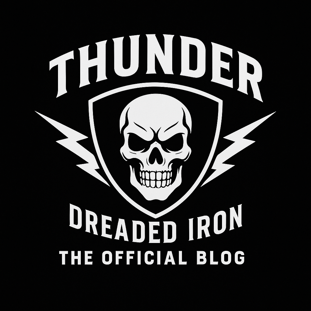 Edgy skull and lightning bolts graphic symbolizing THUNDER Harley-Davidson blog, upgrades, touring, and biker lifestyle.