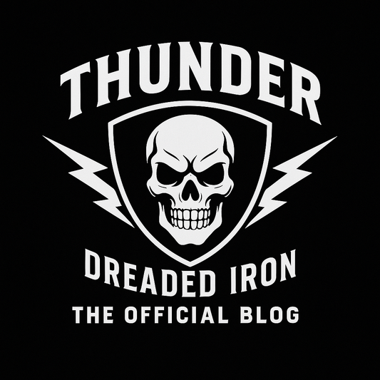 Edgy skull and lightning bolts graphic symbolizing THUNDER Harley-Davidson blog, upgrades, touring, and biker lifestyle.