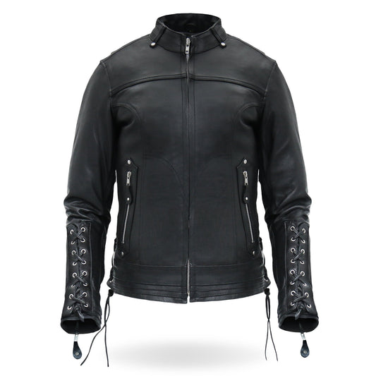 Hot Leathers Ladies Motorcycle style Lace Up Sleeves Leather Biker Jacket