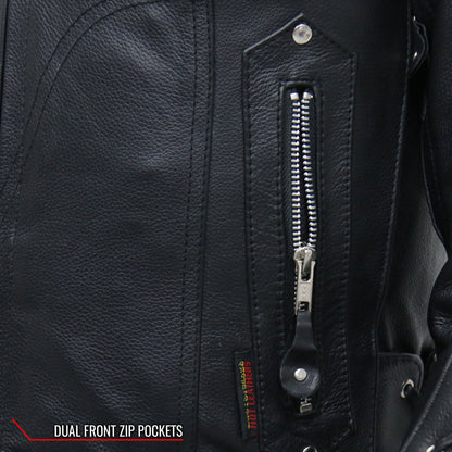 Hot Leathers Ladies Motorcycle style Lace Up Sleeves Leather Biker Jacket