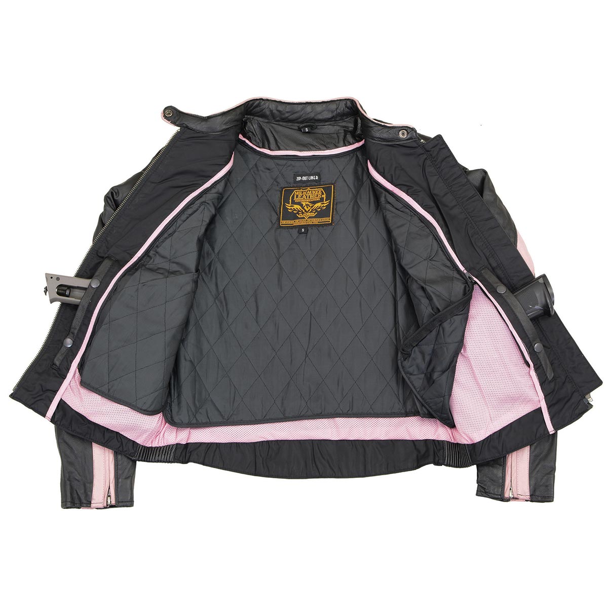 Milwaukee Leather Women's Black and Pink Embroidered and Stud Design Scooter Jacket
