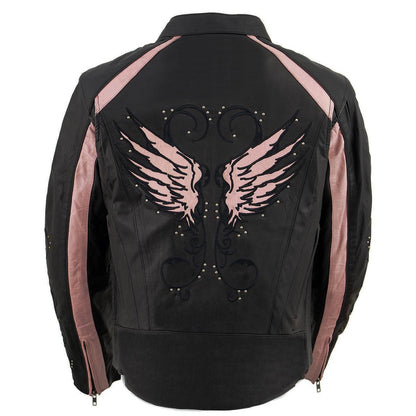 Milwaukee Leather Women's Black and Pink Embroidered and Stud Design Scooter Jacket