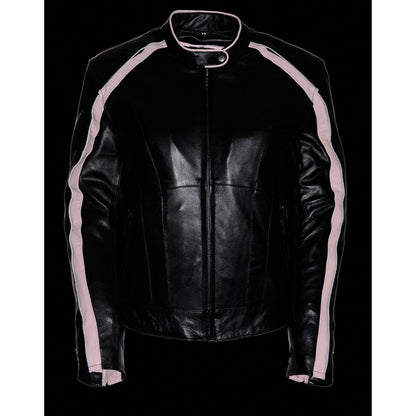 Milwaukee Leather Women's Black and Pink Embroidered and Stud Design Scooter Jacket
