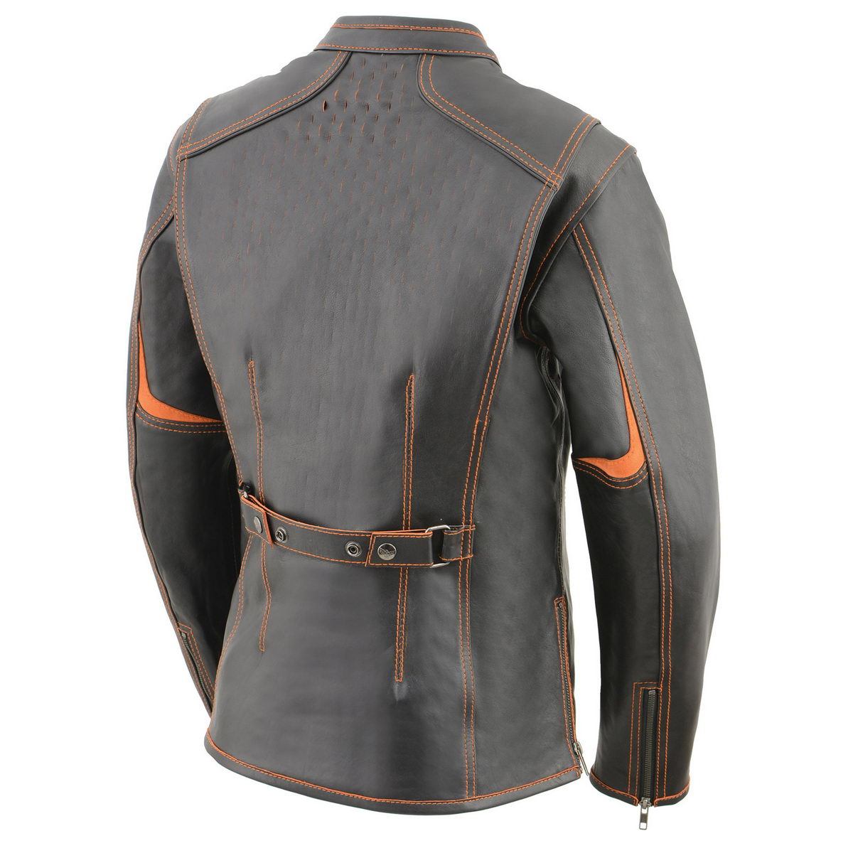 Milwaukee Leather Women's 'Laser Cut' Distressed Black and Orange Scuba Style Racer Jacket