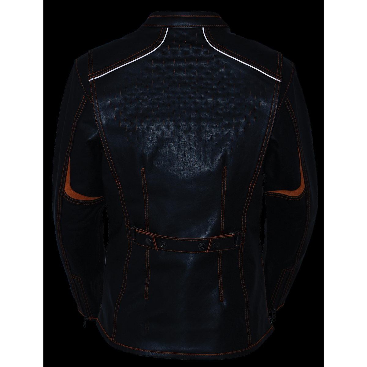 Milwaukee Leather Women's 'Laser Cut' Distressed Black and Orange Scuba Style Racer Jacket