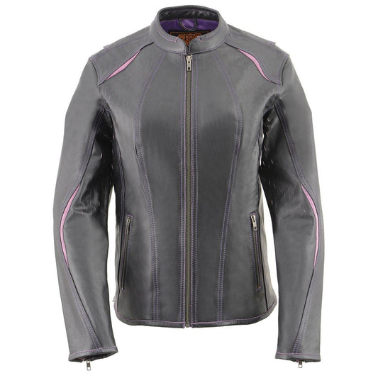 Milwaukee Leather Women's 'Laser Cut' Distressed Black and Purple Scuba Style Racer Jacket