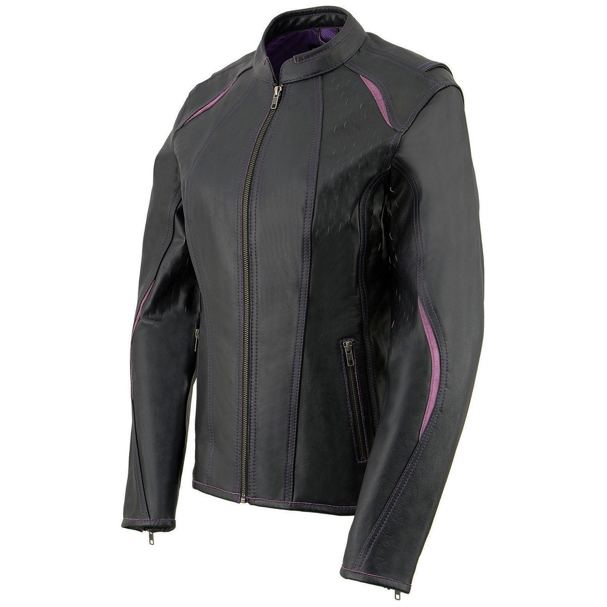 Milwaukee Leather Women's 'Laser Cut' Distressed Black and Purple Scuba Style Racer Jacket