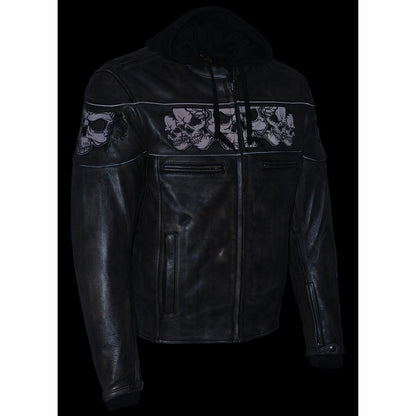 Milwaukee Leather Men's Distressed Brown Leather Jacket with Reflective Skulls
