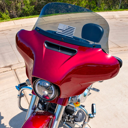 Freedom Shields Street Glide Touring Windshield 1986-2023 – installed on a red Harley Street Glide