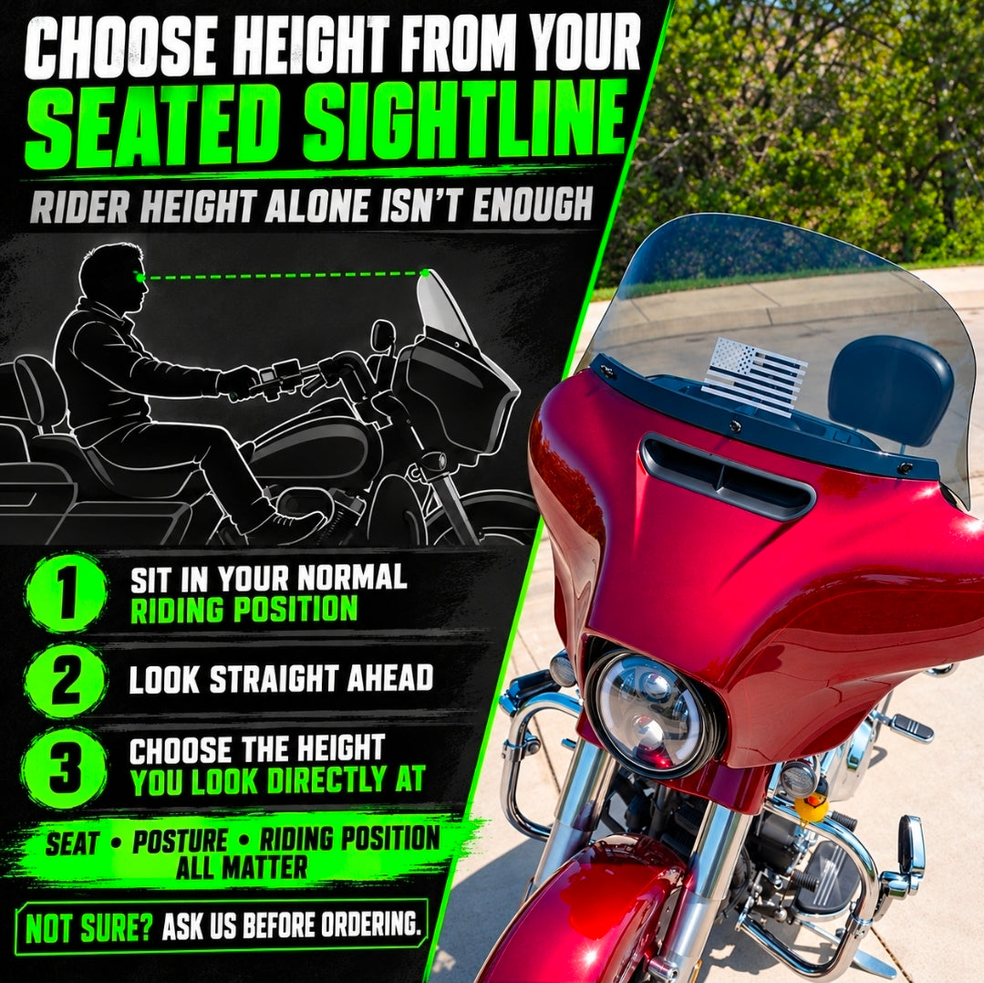 Freedom Shields Street Glide Touring Windshield 1986-2023 – guide to choosing height from your seated sightline