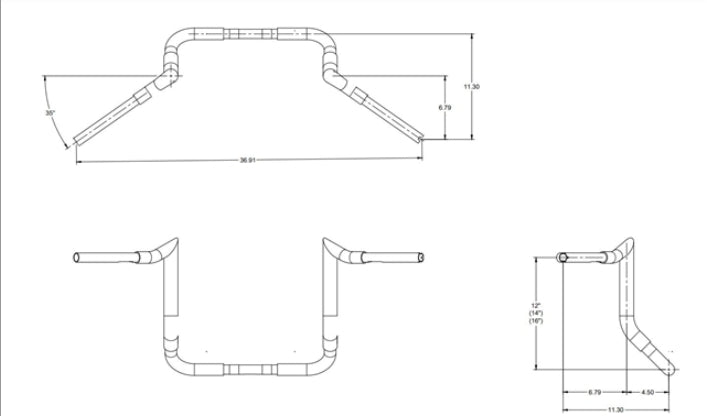 Tab Performance | Folsom Prison 12" Handlebars | 1.25" Clamp | Harley-Davidson Street Glide (2015–2024)