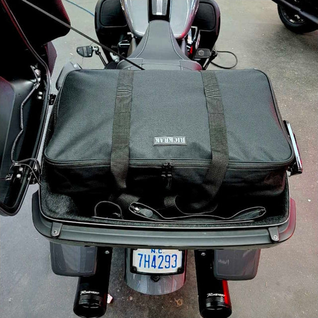 RickRak travel luggage – liners in both saddlebags, rear view